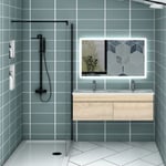 Ensemble meuble double vasque L.120cm chêne 2 portes + lavabo + LED miroir,moderne