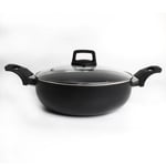 Non Stick Kadai Wok with Glass Lid Frying Kadahi Casserole Dish 24cm Karahi