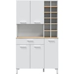 Pegane - Vitrine / Buffet / Meuble de cuisine coloris Blanc Artic /Chêne Canadian - Hauteur 186 x Longueur 108 x Profondeur 40 cm