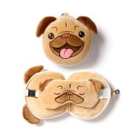 Relaxeazzz Mopps Pug Round Plush Travel Pillow & Eye Mask - Sleep Eye Mask Masks - Kids Travel Accessories For Sleeping Airplane - Flight Plane Neck Pillow Pillows