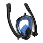 Snorkeling Diving Mask Double Respirator Full Face Snorkel Mask, Anti-Fog And Foldable Design Breathing System For A Safe Adults/Kids Snorkeling Experience ( Color : N59 Blue Black , Size : L-XL )