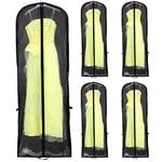 [Jeu de 5] Housse de Protection Respirante pour Vêtements, Robes de Mariée avec 180 cm Longueur, Fermeture à glissière, pour Robes de soirée, Robes Manteaux, Deux Poches, Noir KXB101 Black-5x