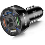 Chargeur Voiture de Batterie Rapide, 3.0 + 2.1A LED USB 4 Port, Adaptateur Prise Cable Mini Allume Cigare Multiprise Portable