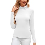 TMEOG sous Pull Col Roulé Femme Haut Thermique Tee Shirt Manche Longue Pull Fin Col Montant Basique Uni Tshirt Hiver Col Cheminée Chaud pour Femme(Blanc,L)