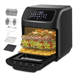 LLIVEKIT Friteuse à Air Chaud 12L, Four à Air Chaud avec 12 Fonctions, Mini Four, 1800 W, avec Écran LED Numérique, Déshydratateur de Fruits, Barbecue, Livret de Recettes et 6 Sortes d'Accessoires