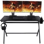 Bureau gaming - KONIX - Drakkar - 120 x 60,5 x 18 cm - Bois et métal - Porte-gobelet - Support casque - Noir