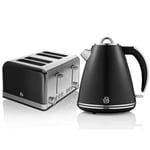 Swan Retro Black Kettle and 4 Slice Toaster Set