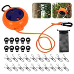 Camping Washing Line, 10M Clothes Line Retractable Travel Clothes Line Heavy Duty Portable Washing Line with 10 Fixed Buckles and 20 Clips for Travel Holiday Outdoor Indoor (ORANGE)