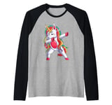 Dabbing Unicorn Girls Kids Women Rainbow Cute Unicorn Raglan Baseball Tee