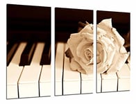 Tableau Moderne Photographique, Impression sur bois, Piano et Rose blanche, décor romantique, 97 x 62 cm, ref. 26749