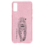 Coque Iphone XR paillettes rose leopard noir personnalisee