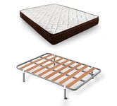 HOGAR24 ES Lit Complet, sommier Basic + Matelas Dream Flex 13, Lattes en Bois, Structure en Tubes d'acier de 30 x 30 mm, Jeu de Pieds, Respirant, Ferme et Confortable, 120 x 190 cm