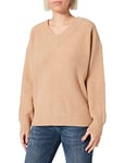 GANT Women's D1. Wool Rib V-Neck Sweater, Khaki Mel, M