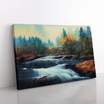 Autumn Forest Stream Vol.4 Canvas Wall Art Print Ready to Hang, Framed Picture for Living Room Bedroom Home Office Décor, 60x40 cm (24x16 Inch)