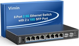 Switch Réseau Non Géré 10 Ports 2,5G,8 Ports Ethernet 2,5Gbase-T,2 Ports 10G SFP+,Capacité de Commutation de 120Gbps,Boîtier Métallique,Fonctionne pour NAS 2,5Gbps,Point d'Accès sans Fil et PC