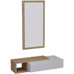 Wellhome - Buffet étagère murale avec miroir Pin Atlantique-Blanc 82x15,8x29,6 cm - 'raf' - Pin atlantique blanc