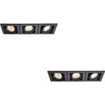 2 PACK Triple Recessed Boxed Downlight - 3 x 50W GU10 Reflector - Matt Black