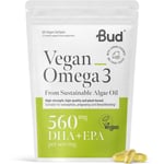 Bud Vegan Omega 3 Supplement - High-Strength DHA  EPA - Premium Sustainable Plan