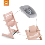 STOKKE® Mega Tripp Trapp® Set Matstol bok Serene Pink inkl. Newborn Set™ Grey och Baby Set V2 Serene Pink