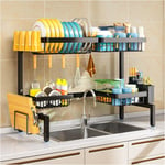 2-Tier Over Sink Dish Drainer Rack, Expandable 24.8"-35.4", 4 Baskets, Black