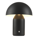 Modern Rechargeable 35cm Mushroom Lamp in Mat Black with Touch Dimmer Button ...