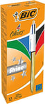 BIC 4 Couleurs Shine Stylos-Bille Rétractables Pointe Moyenne (1.0 mm) - Corps Doré Métallisé, Boite de 12