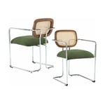 Wahson Office Chairs - Chaises de Salle à Manger Moderne Lot de 2 Chaise de Cuisine Pied Métal Chaise de Cuisine avec Dossier Osier, Lin, Vert