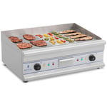 Royal Catering Dobbelt stegeplade - 75 cm rillet/glat 2 x 3.200 W