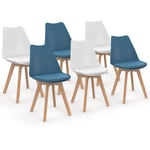 Lot de 6 chaises scandinaves sara mix color bleu canard x3 et blanc x3