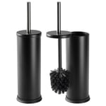 2x Round Toilet Brushes Bathroom Cleaning Scrubber Tower Holder Matt Black