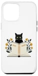 Coque pour iPhone 12 Pro Max Black Cat Reading Book with Flowers Cozy Literature Art