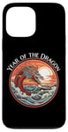 Coque pour iPhone 13 Pro Max Année du Dragon #17 Sea Dragon Coucher de Soleil Vagues Rétro