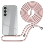 For Samsung Galaxy S24 Phone Case with Lanyard Chain Light Pink