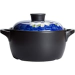 YLJYJ Casserole de Plat Noir Rond en céramique de Motif de Dessin animé de 3 pintes Bleu Lotus/Pot en Argile/Pot en Terre/Batterie de Cuisine en céramique avec Couvercle Blanc Heat-Res (Hot Pot)