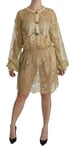 Dolce & Gabbana Robe Or Dentelle Transparent A-Line Longueur Genou IT40/US6/S