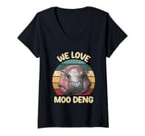 Womens We Love Moo Deng - Retro Bouncy Cute Baby Hippo Meme Family V-Neck T-Shirt