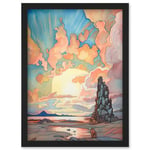 Atmospheric Clouds Over Mono Lake at Dawn Lakeside Rock Landscape Modern Watercolour Painting Artwork Framed Wall Art Print A4