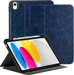 Coque Étui Compatible Avec Ipad 10ème Génération/Ipad 10 10,9 Pouces 2022 2023 A2696 A2757 A2777 Avec Portestylo Etui Housse De Protection Cuir Pu Support Case Veille/Réveil Auto,Bleu