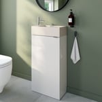 Ensemble meuble lave-mains à poser Imandra blanc brillant l.44 cm + plan vasque lave-mains béton beige moucheté