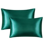 Bedsure Satin Pillowcase for Hair and Skin - Similar to Silk Pillowcase, Pillow Cases 2 Pack with Envelope Closure, Gifts for Women, Queen & Standard Size 50 x 75 cm, Dark green