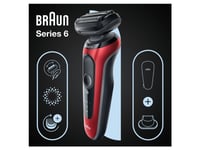 Braun Series 6 61-R1200s, Folierakapparat, Svart, Röd, Sensoflex, Sensofoil, Knappar, Led, Batteri