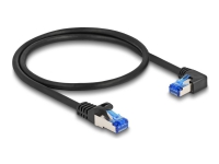 Delock - Nätverkskabel - RJ-45 (hane) rak till RJ-45 (hane) högervinklad - 50 cm - 6 mm - S/FTP - CAT 6a - halogenfri, hakfri - svart