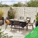 Antigua Modern 6 Seat Outdoor Grey PE Rattan Dining Set with Rectangular Table And 6 Chairs For Gardens And Patios