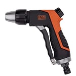 BLACK+DECKER Pistolet Haut Pression pour Tuyau de Jardin - Pistolet de Pulvérisation - Débit d'Eau Ajustable - Plastique ABS et Caoutchouc Thermoplastique - Noir/Orange