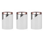 Tower Linear T826001RW Set of 3 Canisters with Air Tight Lid and Polished Stainless Steel, White and Rose Gold, 11.6 x 11.6 x 17 cm