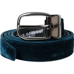 DOLCE & GABBANA Belt Blue Velvet Leather Silver Metal Buckle 95cm / 38in 600usd