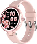 Montre Connectée Femme Lynn Smartwatch Ronde Petite Taille 1,09 Pouces Elegante Montre Sport Tactile Android Ios Podometre Cardiofrequencemetre Oxymetre Multisport Cycle Menstruel Rose