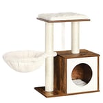 FEANDREA WoodyWonders UPCT122X01 Petit Arbre à Chat Moderne pour Chatons, Tour à Chat d'intérieur avec griffoirs, Coussins Amovibles et lavables, Marron Rustique