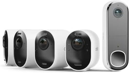 Arlo Ultra 2 4K + SmartHub + Sonnette 2 HD, Caméra de Surveillance WiFi Extérieure sans Fil, Autonomie de 6 Mois, Emplacement Carte Micro SD, Essai Secure Inclus, 4 Caméras Blanc