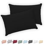 Twinzen® Taie Oreiller 40x60 (Lot de 2) - 100% Coton Jersey 150 GSM - Noir - Taie d'oreiller 40x60 - Housse de Coussin avec Fermeture Éclair - Certifié Oeko-Tex